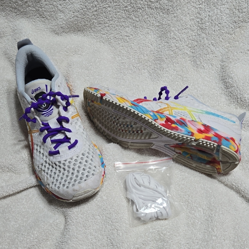 Asics White and Purple Athletic Shoes with Artistic Sole